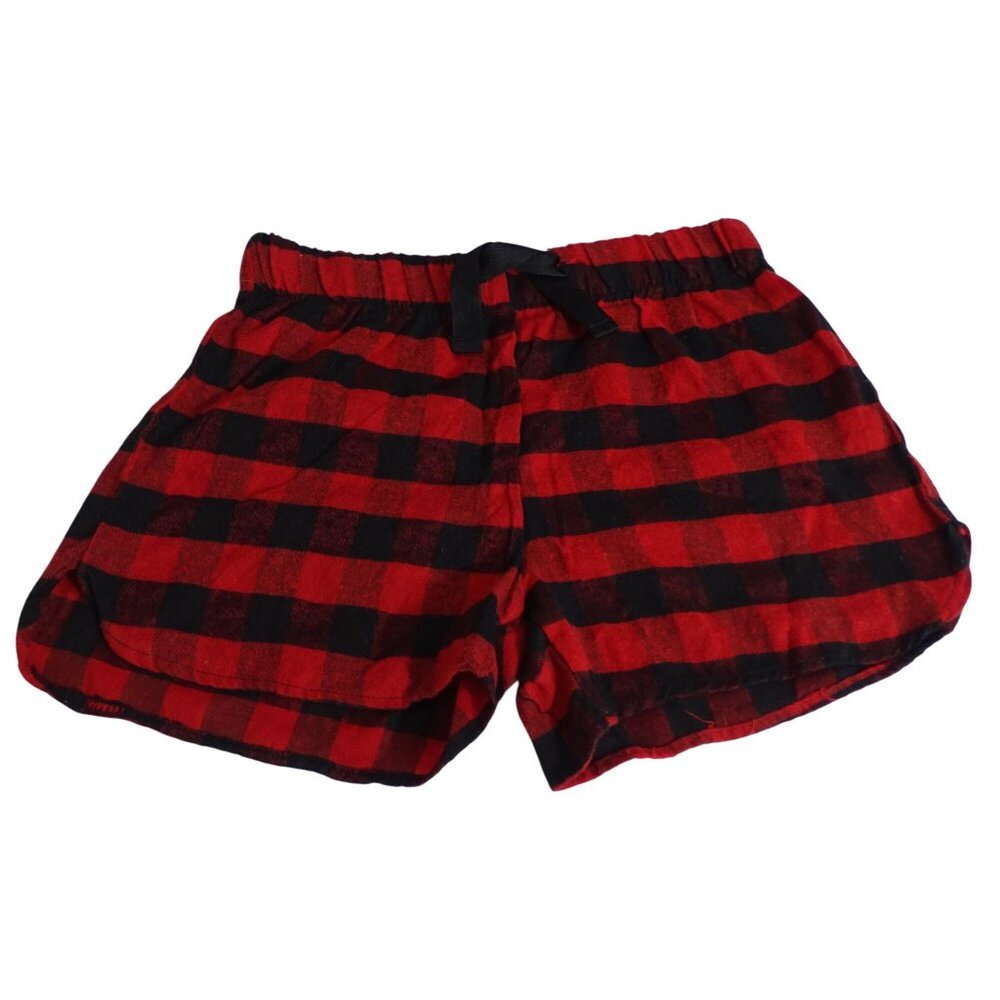 Red Black Plaid Flannel Lounge Pajama Shorts Pull-on Women Size S Elastic Waist